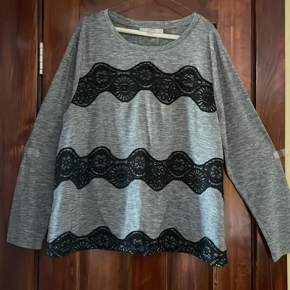 Knit long sleeves lace top - Picture 1 of 3